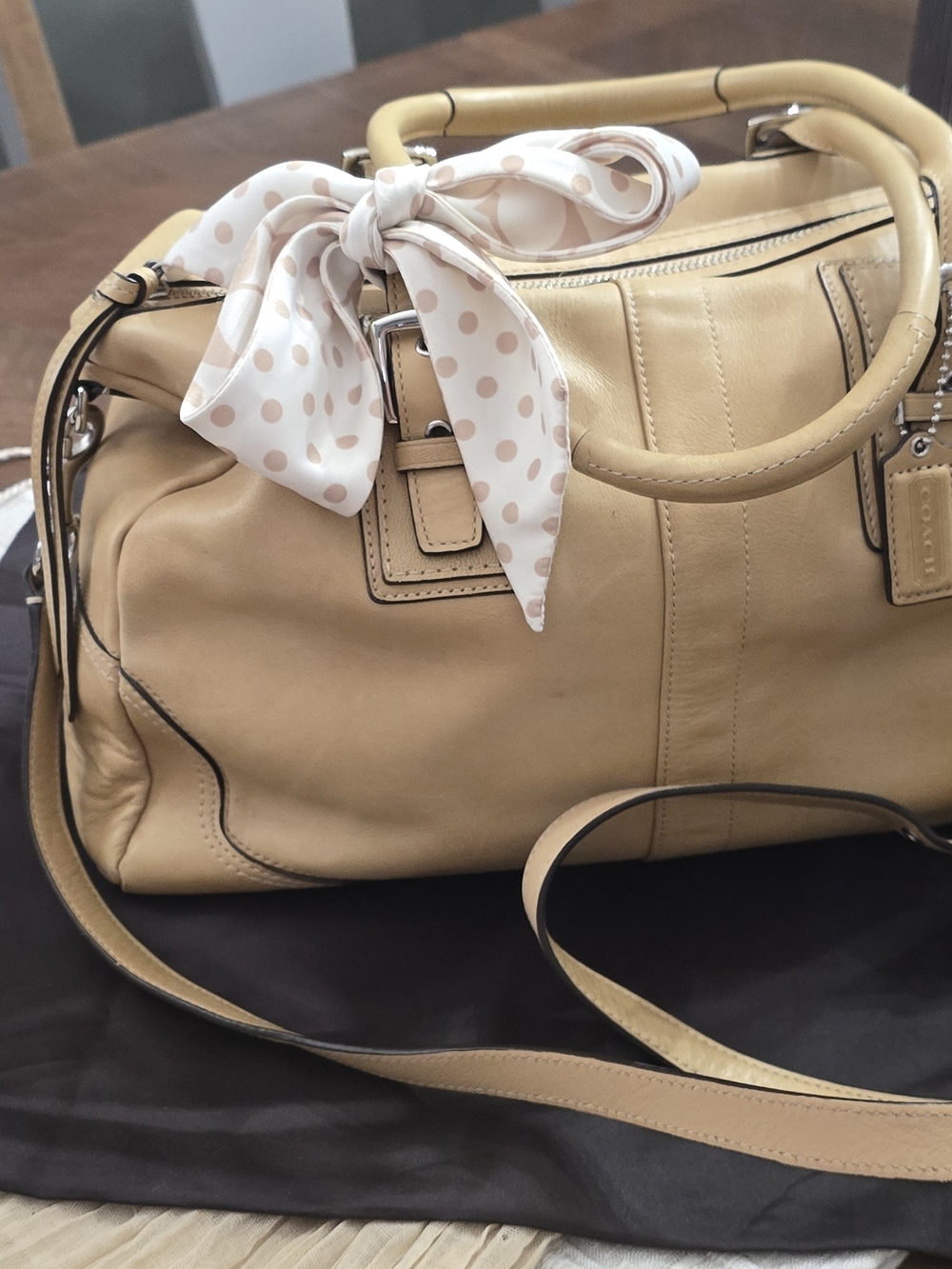 Coach Pebbled Leather Satchel Bag in Tan